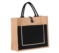 ARTSEWPLY Bolso Tote de Lino Ligero con Asas Bolsa Casual Reutilizable para Compras Playa y Viaje Diseño Retro Grande y Resistente Color Negro Pequeño