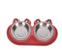 ARTSEWPLY Comedero Doble para Mascotas Antideslizante con Base de Plástico y Cuencos de Acero Inoxidable para Alimento y Agua Diseño de Foso Higiénico para Perros y Gatos Pequeños y Medianos