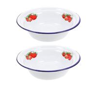 ARTSEWPLY Cuencos Esmaltados Vintage de Hierro 2 Piezas Diseño Retro de Fresas Gran Capacidad Antideslizantes y Multifuncionales para Sopa Mezcla y Almacenamiento de Alimentos