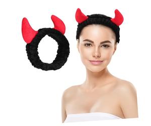 ARTSEWPLY Diadema Facial Tamaño Único para Lavarse la Cara de Felpa Negra Diadema de Maquillaje Cuernos para Mujeres Adultas, Uso Diario y Spa