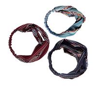 ARTSEWPLY Diademas Anchas Bohemias para Mujer 3 Piezas, Bandas Elásticas de Tela Azul Marino Cómodas para Deportes y Spa, Accesorios Cabello