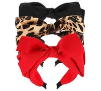 ARTSEWPLY Diademas Lazo para Mujer 3 Unidades Tamaño Único Tocado Creativo Elástico y Cómodo Accesorio para Cabello Fiesta y Uso Diario Colores Negro, Rojo y Estampado Leopardo Caqui