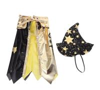 ARTSEWPLY Disfraz de Bruja para Gatos Capa y Sombrero de Mago Negro y Dorado Talla Pequeña Material Suave para Mascotas Adecuado para Halloween y Fiestas de Cosplay