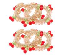 ARTSEWPLY Gomas Elásticas para Cabello con Cristales Artificiales y Adornos de Cereza, 4 Piezas, Colores Rosa Claro y Dorado Claro, Elástico y Duradero, Accesorios Color Aleatorio