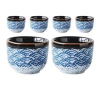 ARTSEWPLY Juego de 6 Tazas de Té de Cerámica Japonesa Estilo Hokusai, 150 Ml, Color Azul Qinghaibo, Vajilla Compacta para Hogar y Oficina, Taza de Agua Segura y Fácil de Limpiar