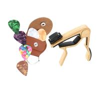 ARTSEWPLY Juego de Cejilla Metálica para Guitarra Portátil 1 Capo, 6 Púas Resistentes y 1 Porta Púas en Madera Clara, Accesorio Profesional para Guitarra Acústica, Eléctrica, Ukelele,