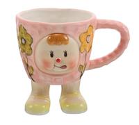 ARTSEWPLY Taza de Cerámica Divertida con Asa y Base Doble de 350 Ml | Rosa, Textura Lisa y Estilo Kawaii, para Café, Té y Bebidas Frías en Casa o Escritorio