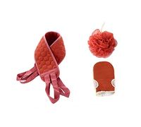 ARTSEWPLY Toalla de Ducha Larga Exfoliante 3 Piezas para Baño Cuerpo Adulto Correas para Tirar, Esponja de Baño y Fregador Corporal para Limpieza Profunda Diaria, Color Ladrillo