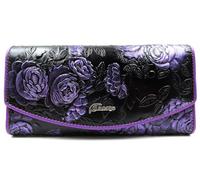 ArtsEye rosa en relieve de piel auténtica Trifold cartera monedero del embrague - Púrpura -