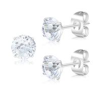 Artskin G23 Pendientes de titanio con circonitas cúbicas para mujeres y hombres, pendientes de corte redondo hipoalergénicos de plata