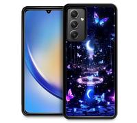 artslion Compatible con Samsung Galaxy A54 Funda Redonda Negra Antideslizante a Prueba de Golpes para teléfono móvil - Motivos Mariposa de ensueño