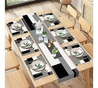 ArtSocket Camino de Mesa geométrico y manteles Individuales, Juego de 6, Blanco, Negro y Gris, Pintura Abstracta, decoración de Mesa de Comedor para Uso Diario (1 Camino de Mesa de 72 Pulgadas de