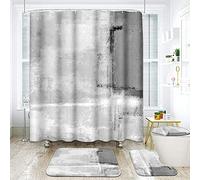 ArtSocket Juego de 4 Cortinas de Ducha, Pintura Abstracta Gris, Negro y Blanco, con alfombras Antideslizantes, Cubierta de Tapa de Inodoro y Alfombrilla de baño, Juego de decoración de baño, 72 x 72