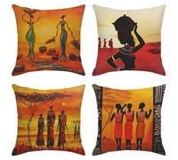 ArtSocket Juego de 4 Fundas de Almohada de Lino con Pintura al óleo, Tribu étnica Africana, Dama, Sala de Estar, Labios, Fundas de Almohada Decorativas para decoración del hogar, Fundas de Almohada