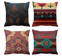 ArtSocket Juego de 4 fundas de almohada, diseño tribal nativo de rayas mexicanas tradicionales del suroeste, decoración del hogar, cuadrada, 50 x 50 cm, 4 unidades