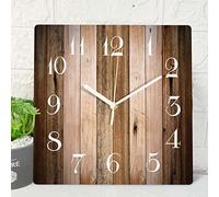 ArtSocket Wooden Wall Clock Silent Non-Ticking, Vintage Wood Barn Board Brown Pine Plank Retro Rustic Coastal Square Wall Clocks Decor for Home Kitchen Living Room Office(12 Inch)
