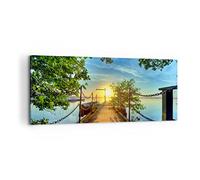 ARTTOR Cuadro Decorativo 100x40cm Moderno Panorámico Paisajes Marino - 2573 | Lago Oeste Soles Cuadro sobre Lienzo Arte mural Decoración del Hogar Salón Dormitorio Cocina Oficina Cuadros de Pared Estilo