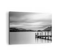 ARTTOR Cuadro Decorativo 100x70cm Horizontal Blanco y Negro Paisajes - 4321 | Paisaje Lago Negro Cuadro sobre Lienzo Grande Arte mural Decoración del Hogar Salón Dormitorio Oficina Cuadros de Pared