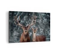 ARTTOR Cuadro Decorativo 100x70cm Moderno Horizontal Animales - 5060 | Ciervo Reno Hueva Cuadro sobre Lienzo Grande Arte mural Decoración del Hogar Salón Dormitorio Cocina Oficina Cuadros de Pared