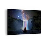 ARTTOR Cuadro Decorativo 100x70cm Moderno Horizontal Fantasy Espacio - 4774 | Cascada Estrellas Meditación Cuadro sobre Lienzo Grande Arte mural Decoración del Hogar Salón Dormitorio Cuadros de Pared