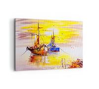 ARTTOR Cuadro Decorativo 100x70cm Moderno Horizontal Paisajes Marino - 2882 | barcos Sol Mar Cuadro sobre Lienzo Grande Arte mural Decoración del Hogar Salón Dormitorio Cocina Oficina Cuadros de Pared