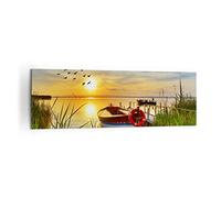 ARTTOR Cuadro Decorativo 160x50cm Moderno Panorámico Paisajes Marino - 3053 | Barco Lago Oeste Cuadro sobre Lienzo Grande Arte mural Decoración del Hogar Salón Dormitorio Cocina Oficina Cuadros de Pared