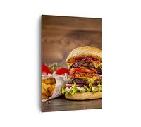 ARTTOR Cuadro Decorativo 70x100 cm Moderno Vertical Cocina - 3795 | Hamburguesa Sándwich Cuadro sobre Lienzo Grande Arte mural Decoración del Hogar Salón Dormitorio Cocina Cuadros de Pared