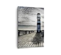 ARTTOR Cuadro Decorativo 70x100 cm Moderno Vertical Paisajes Marino - 0330 | Lago Faro Madera Cuadro sobre Lienzo Grande Arte mural Decoración del Hogar Salón Dormitorio Cocina Cuadros de Pared