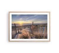 ARTTOR Cuadro Póster 70x50 cm Marco Roble Paisajes Marino - 4219 - P2N | Oeste Sol Duna Moderno Cuadros de Pared Decoración Cuadro Decorativo Salón Dormitorio Cocina Lámina Cuadros de Pared ARTTOR