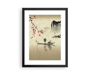 ARTTOR Cuadro Póster Marco Negro 30x40 cm Paisajes Personas - 5020 - P2B | Flor Guindas Japón Moderno Vertical Cuadros de Pared Decoración Cuadro Decorativo Salón Dormitorio Cocina Lámina ARTTOR