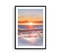 ARTTOR Cuadro Póster Marco Negro 50x70 cm Paisajes Marino - 4727 - P2B | Sol Playa Pájaros Moderno Vertical Cuadros de Pared Decoración Cuadro Decorativo Salón Dormitorio Cocina Lámina ARTTOR