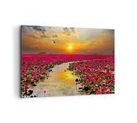 ARTTOR Cuadros Decoracion Salon lago flores Lienzos decorativos 120x80cm Cuadro Sobre Lienzo Moderno Dormitorio Cocina Cuadros Pared Imágenes Wall Art Prints Decor Canvas Grande XXL AA120x80-3769