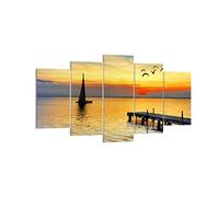 ARTTOR Cuadros Decoracion Salon Playa paisaje agua puente Lienzos decorativos 160x85cm Cuadro Sobre Lienzo Moderno Dormitorio Cuadros Pared Tríptico 5 Piezas Wall Art Prints Grande XXL EA160x85-2535