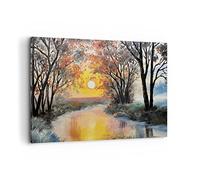 ARTTOR Cuadros Decoracion Salon río sol árboles Lienzos decorativos 120x80cm Cuadro Sobre Lienzo Moderno Dormitorio Cocina Cuadros Pared Imágenes Wall Art Prints Decor Canvas Grande XXL AA120x80-4190
