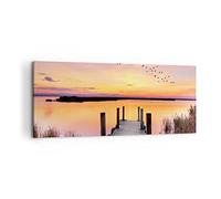 ARTTOR Lienzo Decorativo 120x50cm Moderno Panorámico Paisajes Marino - 3056 | Puente peatonal Verano Gente Cuadro sobre Lienzo Grande Arte mural Decoración del Hogar Salón Dormitorio Cuadros de Pared