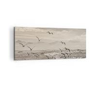 ARTTOR Lienzo Decorativo 120x50cm Moderno Panorámico Paisajes Marino - 4723 | Gaviotas Costa Boho Cuadro sobre Lienzo Grande Arte mural Decoración del Hogar Salón Dormitorio Oficina Cuadros de Pared