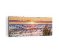 ARTTOR Lienzo Decorativo 120x50cm Moderno Panorámico Paisajes Marino - 4727 | Sol Playa Pájaros Cuadro sobre Lienzo Grande Arte mural Decoración del Hogar Salón Dormitorio Cocina Oficina Cuadros de Pared