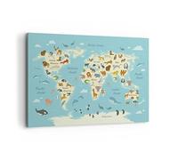 ARTTOR Lienzo Decorativo 120x80cm Horizontal Infantil Mapa del Mundo - 4860 | Animales Mundo Mapa Cuadro sobre Lienzo Grande Arte mural Decoración del Hogar Salón Dormitorio Oficina Cuadros de Pared