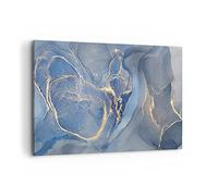 ARTTOR Lienzo Decorativo 120x80cm Moderno Horizontal Abstracto - 5029 | Oro Pintar Azul Cuadro sobre Lienzo Grande Arte mural Decoración del Hogar Salón Dormitorio Cocina Oficina Cuadros de Pared
