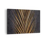 ARTTOR Lienzo Decorativo 120x80cm Moderno Horizontal Botánica Flores - 5091 | Hoja Dorado Negro Cuadro sobre Lienzo Grande Arte mural Decoración del Hogar Salón Dormitorio Cocina Oficina Cuadros de Pared