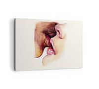 ARTTOR Lienzo Decorativo 120x80cm Moderno Horizontal Personas Pastel - 5051 | Beso Boca Pareja Cuadro sobre Lienzo Grande Arte mural Decoración del Hogar Salón Dormitorio Cocina Oficina Cuadros de Pared