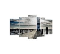 ARTTOR Lienzo Decorativo 160x85cm Moderno Tríptico Paisajes Marino - 0330 | Lago Faro Madera Cuadro sobre Lienzo Grande Arte mural Decoración del Hogar Salón Dormitorio Cocina Oficina Cuadros de Pared