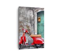 Cuadros Decoracion Salon Scooter transporte italia retro Lienzos decorativos 80x120cm Cuadro Sobre Lienzo Moderno Vertical Dormitorio Cuadros Pared Imágenes Wall Art Prints Decor Grande PA80x120-2571