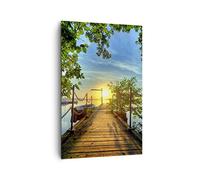 ARTTOR Lienzo Decorativo 80x120 cm Moderno Vertical Paisajes Marino - 2573 | Lago Oeste Soles Cuadro sobre Lienzo Grande Arte mural Decoración del Hogar Salón Dormitorio Cocina Cuadros de Pared