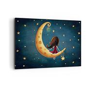 ARTTOR Lienzos decorativos 100x70cm Cuadro Sobre Lienzo Moderno Infantil Chica Luna Grande Dormitorio Cocina Cuadros Pared Imágenes Cuadros Decoracion Salon Wall Art Prints Decor Canvas AA100x70-4683