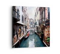 ARTTOR Lienzos decorativos Barco puente turismo venecia Cuadro Sobre Lienzo Moderno 30x30cm Cuadros Decoracion Salon Dormitorio Cocina Cuadros Pared Imágenes Wall Art Prints Decor Canvas AC30x30-2157