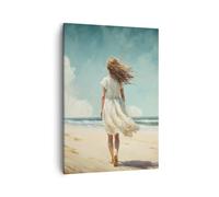 ARTTOR Lienzos decorativos Chica Playa Caminar Cuadro Sobre Lienzo Moderno Vertical 50x70cm Cuadros Decoracion Salon Dormitorio Cocina Cuadros Pared Imágenes Wall Art Prints Decor Canvas PA50x70-6014