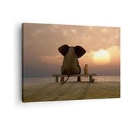 ARTTOR Lienzos decorativos elefante orilla mar Cuadro Sobre Lienzo Moderno 70x50cm Cuadros Decoracion Salon Dormitorio Cocina Cuadros Pared Imágenes Wall Art Prints Decor Canvas AA70x50-3555
