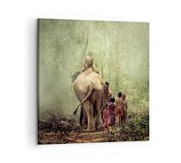 ARTTOR Lienzos decorativos elefante selva niebla Cuadro Sobre Lienzo Moderno 60x60cm Cuadros Decoracion Salon Dormitorio Cocina Cuadros Pared Imágenes Grande Wall Art Prints Decor Canvas AC60x60-3438