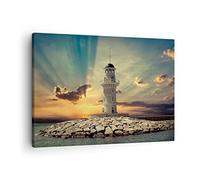 ARTTOR Lienzos decorativos Faro agua mar piedras Cuadro Sobre Lienzo Moderno 70x50cm Cuadros Decoracion Salon Dormitorio Cocina Cuadros Pared Imágenes Wall Art Prints Decor Canvas AA70x50-2895